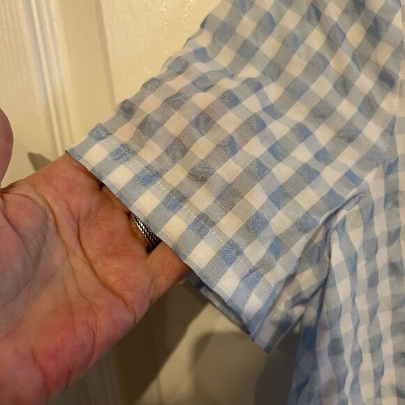 Madewell Button-Back Tie Front Short Sleeve Blue & White Gingham Check Blouse S - Picture 11 of 13